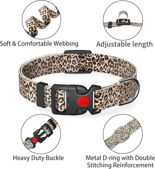 Cute Floral Dog Collar for Small Medium Large Dogs,Girl Female Dog Collars Soft Patterns Adjustable Pet Collar with Quick Release Safety Buckle for Puppy Breed Boy Dogs,Leopard,L - Image 6