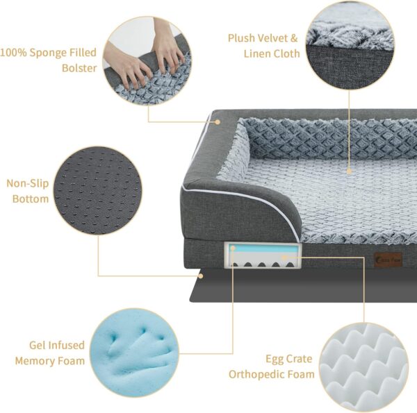 Memory Foam XL Dog Bed with Bolsters, Cooling Dog Beds for Extra Large Dogs, Waterproof Orthopedic Dog Bed with Removable Washable Cover and Nonskid Bottom(X-Large,Dark Grey) - Image 3