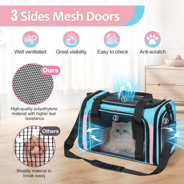 Discala Cat Dog Carrier Up to 15 Lbs TSA Airline Approved Pet Carrier for Small Medium Cats Puppies Dog Carriers for Small Dogs Collapsible Soft Sided Cat Travel Carrier - Blue&Pink 15.7"x10.2"x10.2" - Image 6