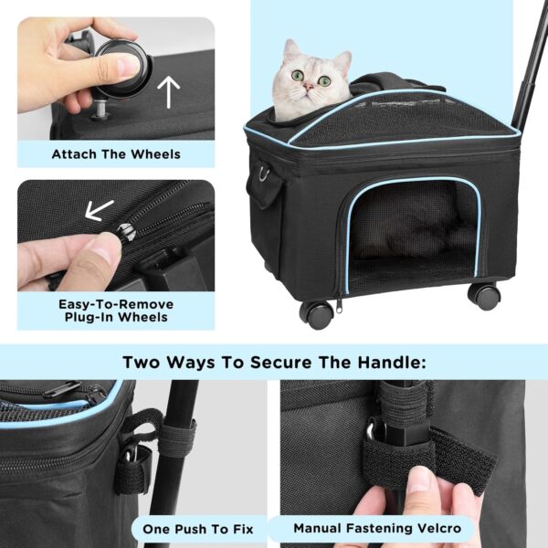 Airline Approved Cat Dog Carrier w Silent Wheel, Pet Carriers for Small Dogs Cats, Soft Travel Carrier Bag w Handle and Shoulder,Ideal for Outdoor (Black) - Image 3