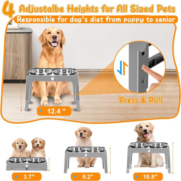 Elevated Dog Bowls Heights Adjustable Raised Dog Bowl Stand with 2 Stainless Steel Dog Food Bowls Non-Slip Foldable Dog Feeder for Medium Large Dogs, Adjust to 12.36", 10.75", 9.2",3.7", Grey - Image 2