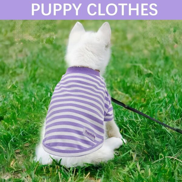 2 Pieces Stripe Dog Clothes for Small Dogs Summer Dog Shirt Cute Soft Puppy Clothes Bresthable Chihuahua Cat Clothes XS~XXL Pet Clothing (Purple, X-Small) - Image 2