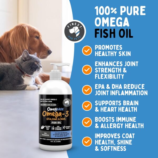 Omegease 100% Pure Omega 3 Fish Oil for Dogs & Cats 8 oz - Skin & Coat Supplement, Less Scratching & Shedding, Supports Joint Function, Immune, Brain & Heart Health. Natural EPA + DHA Fatty Acids - Image 2