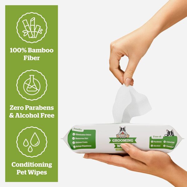 Pogi's Dog Grooming Wipes - 100 Dog Wipes for Cleaning and Deodorizing - Plant-Based, Hypoallergenic Pet Wipes for Dogs, Puppy Wipes - Quick Bath Dog Wipes for Paws, Butt, & Body - Green Tea Scented - Image 3