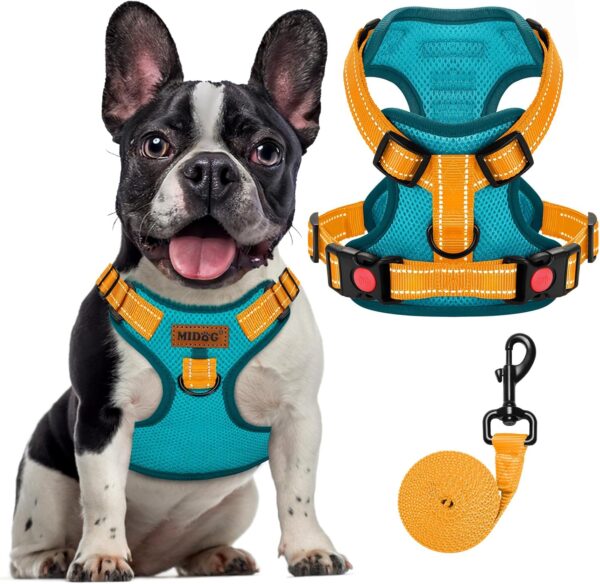 MIDOG Dog Harness, No-Pull Pet Harness and Leash Set for Small Medium Large Dogs Walking, No Choke Front Clip Dog Reflective Harness, Adjustable Soft Padded Pet Vest with Easy Control Handle (Blue,M)