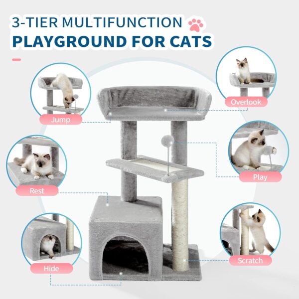 Made4Pets Cat Tree, Carpet Cat Tower Grey for Indoors Cats, Cute Wood Kitty Condo with Scratching Post and Pad, 29" Multi-Level Modern Activity Climbing Furniture for Small and Medium Cats - Image 2