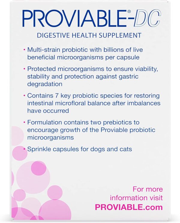 Proviable Digestive Health Supplement Multi-Strain Probiotics and Prebiotics for Cats and Dogs - With 7 Strains of Bacteria, 30 Capsules - Image 2