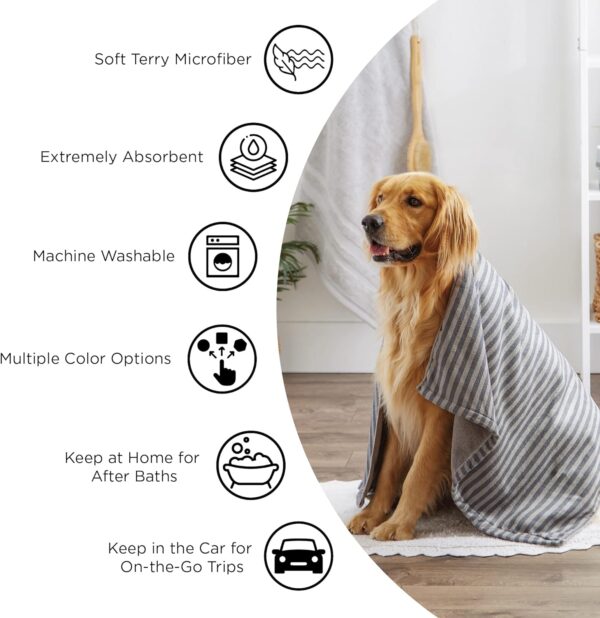 Bone Dry Pet Grooming Towel Collection Absorbent Microfiber X-Large, 41x23.5", Striped Black - Image 7