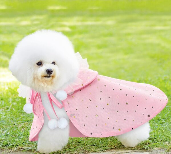 Pet Wedding Costume for Cat Small Dogs, Sparkly Cat Clothes Tulle Cloak for Puppy Kitten, Halloween Dog Outfit Suit for Party Holiday Christmas, Pink - Image 7