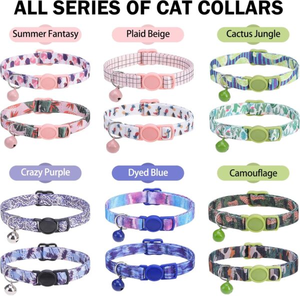 Breakaway Cat Collars for Girl Boy Cats, Spring Summer All Weather Cat Collar Personalized Pattern 2 Pack,Cute Classic Safety Buckles and Bells,Adjustable Printed Nylon Colorful Kitten Collar - Image 8