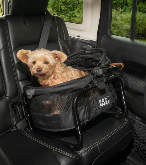 Pet Gear VIEW 360 Ultra Lite Pet Safety Carrier & Car Seat for Small Dogs & Cats Push Button Entry, 15", Jet Black - Image 2