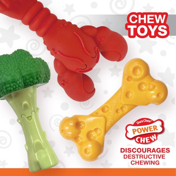 Nylabone Power Chew Dog Toy Pack for Aggressive Chewers - with a Funny Twist! Tough & Durable Dog Toys - Lobster, Cheese, and Broccoli Shapes, Large/Giant (3 Count) - Image 2