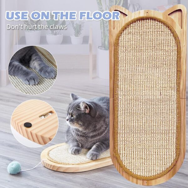 Cat Wall Scratching Post, Sisal Cat Wall Scratcher with Cat Ball Toy, Folding Wall Mount Cat Scratcher, Wood Cat Scratching Board for Couch Protector, Cat Wall Furniture for Cats - Image 3