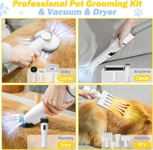 Dog Grooming Vacuum & Pet Hair Dryer & Dog Electric Clippers Suction 99% Pet Hair, Large Capacity Dog Vacuum with 9 Grooming Tools, Quiet, Adjustable Airflow and Temperature, UL - Image 7