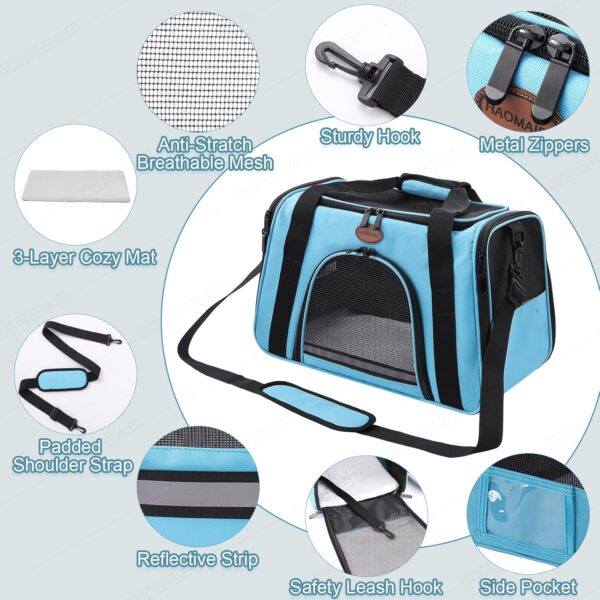 Cat Carrier Dog Carrier Pet Carriers for Medium Small Cats Dogs Puppies up to 25 Lbs,TSA Airline Approved Small Dog Cat Carriers Soft Sided,Collapsible Travel Puppy Carrier (Blue, Large) - Image 2