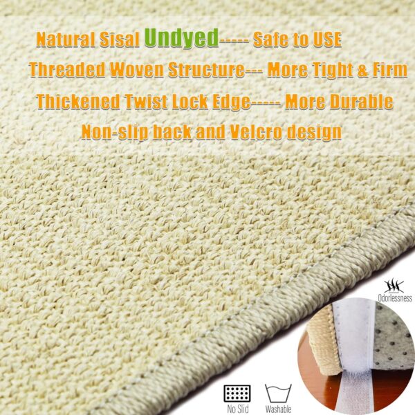 Cat Scratcher Mat, 23.6x15.7” Natural Sisal Scratching Mat with Velcro Tape,Stick on Floor and Wall Cat Scratch Pad Rug, Horizontal Cat Scratch Mat Protect Carpet and Sofa (Natural Color) - Image 3