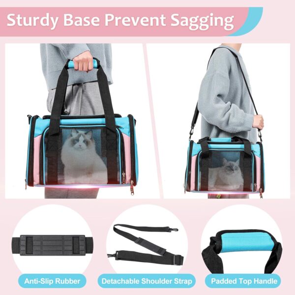 Discala Cat Dog Carrier Up to 15 Lbs TSA Airline Approved Pet Carrier for Small Medium Cats Puppies Dog Carriers for Small Dogs Collapsible Soft Sided Cat Travel Carrier - Blue&Pink 15.7"x10.2"x10.2" - Image 5