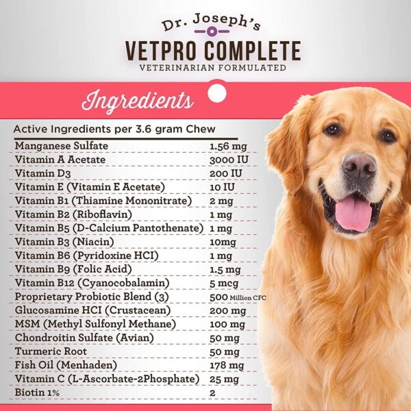 VetPro Dog Vitamins and Supplement Soft Chews with Probiotics, 120 Count, 5 in 1 Chewable Multivitamin for Puppy to Senior with Glucosamine for Hip and Joint Health, Immune System and Allergy Support - Image 2