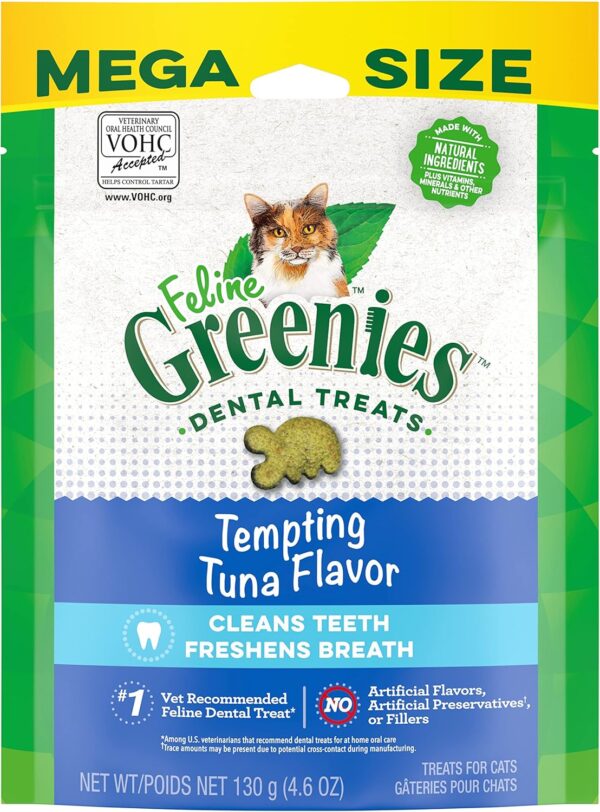 Greenies Feline Adult Natural Dental Care Cat Treats, Tempting Tuna Flavor, 4.6 oz. Pouch