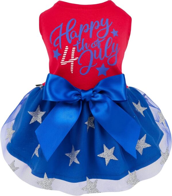 Fitwarm Happy 4th of July Dog Tulle Dress, Patriotic Dog Clothes for Small Dogs Girl, Cat Apparel, Red, Royal Blue, Large