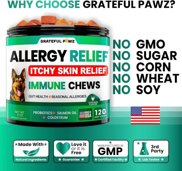 Dog Allergy Relief Chews - Dog Itch Relief - Probiotics, Omega 3 Fish Oil + Colostrum - Itchy Skin Relief - Seasonal Allergies - Anti Itch Support & Hot Spots - Immune Health Supplement - Made in USA - Image 4