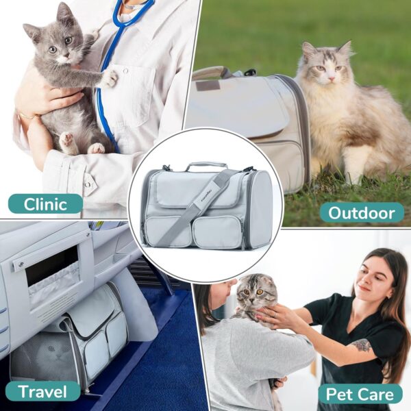 FUKUMARU Cat Carrier, Soft-Sided Pet Carriers for Small Dogs and Medium Cats Under 12lb, Airline Approved Travel Cat Bag with Double-sided Cushion and 4 Storage Bags, Portable and Washable，Grey S - Image 7