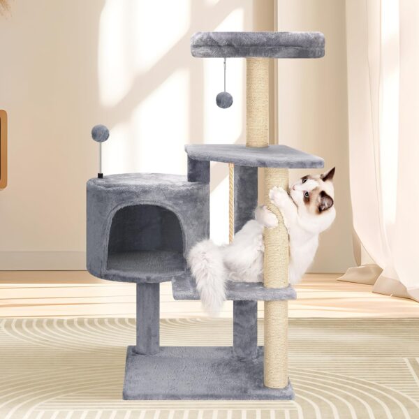 TINWEIUS Multifunctional Cat Tree for Indor Cats, Cat Tower with Cozy Condo, Perches, Scratching Posts and Hanging Rope, Grey - Image 7