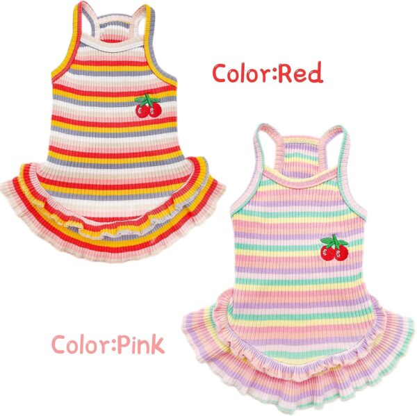 Cute Dog Dress for Small Dogs Girl Birthday Puppy Clothes Spring Summer Dog Outfits Rainbow Colorful Striped Cherry Princess Pet Tutu Skirt Doggie Cat Chihuahua Yorkies Dresses - Image 8