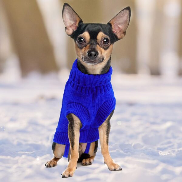 uxcell Small Dog Sweater Thick Twisted Knit Pullover Turtleneck Pet Dog Clothes Apparel, Soft Winter Warm Dog Sweater for Small Medium Puppy Dogs Cats(Blue, XX-S) - Image 7