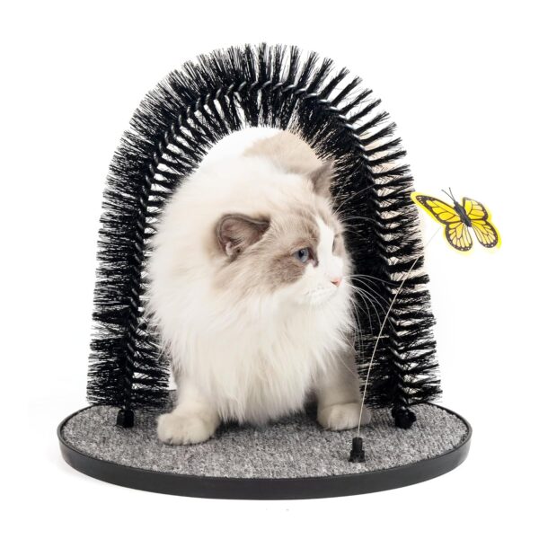 Cat Arch Self Groomer for Indoor Cats, Back Scratcher Cat Grooming Massage Brush with Sturdy Cat Scratching Pad Durable Brusher Butterfly Toy