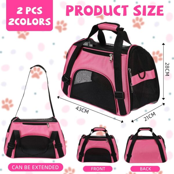 2 Pcs Pet Carrier, Soft Sided Pet Travel Carrier for Cats, Airline Approved Kitty Carrier Portable Dog Bags for Traveling Little Dogs, Rabbits, Puppy, Cat, Small Size (Pink, Purple) - Image 2