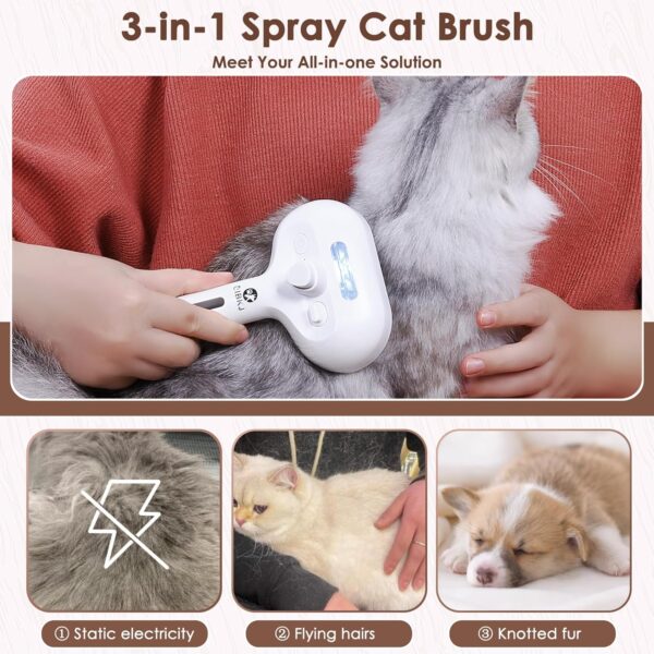 Cat Steam Brush Cat Grooming Brush Steamy Cat Brush Easy to Clean Steam Brush for Cat Brush with Steam Friendly Cat Hair Brush Removes Static Flying Hair Pet Brush Rechargeable Steam Brush for Dogs - Image 2