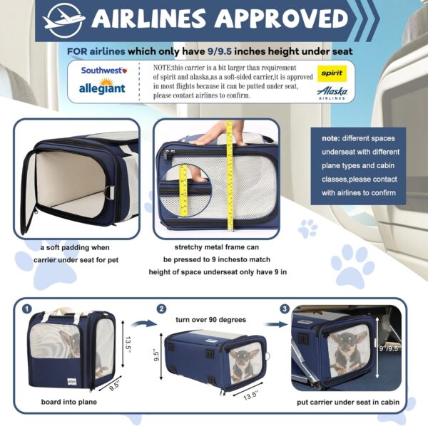 19 x 13.5 x 9.5 TSA Approved Large pet Carrier for cat and Small Dog up to 12-15 lbs,Turn Down to Under-seat for Southwest Allegiant and Other Airlines Have 9'' or 9.5'' Height Space - Image 2