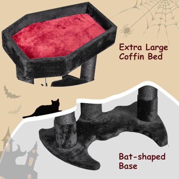 BEWISHOME Gothic Cat Tree with Coffin Bed, Cat Tower for Indoor Cats with Spacious Cat Condo, Sisal Scratching Posts, Spider Toy Cat Activities Center for Black Cats Halloween Pet Furniture MMJ91R - Image 3