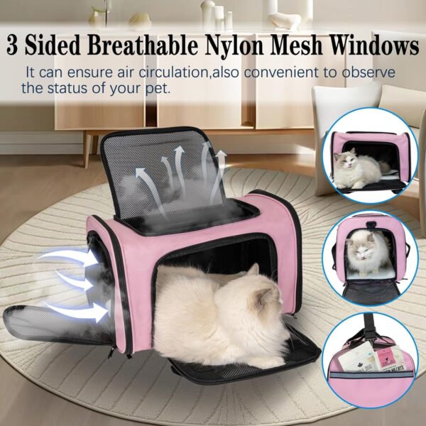 Dog Cat Carrier Pet Carriers for Small Medium Large Cats Dogs Carrier Soft Sided Small Puppy Dog Carrier Portable Foldable Airline Approved Dog Cat Travel Carrier Pink Medium - Image 3