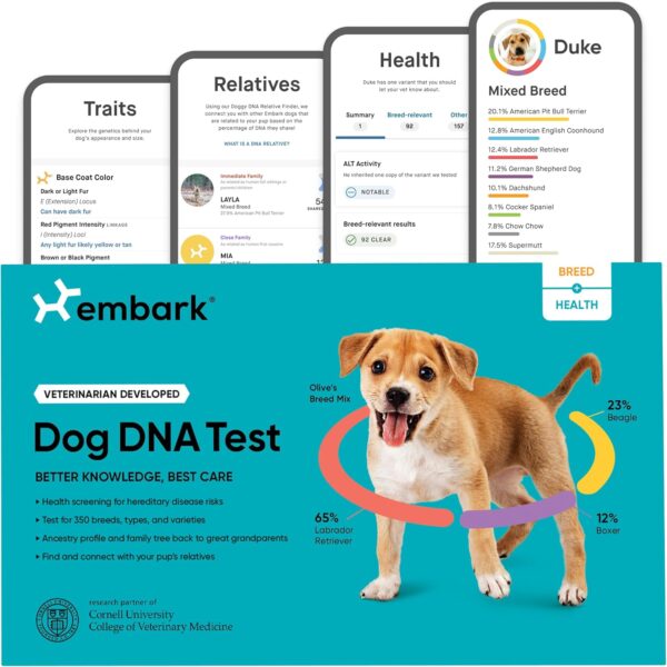 Embark Breed & Health Kit - Dog DNA Test - Discover Breed, Ancestry, Relative Finder, Genetic Health, Traits, COI