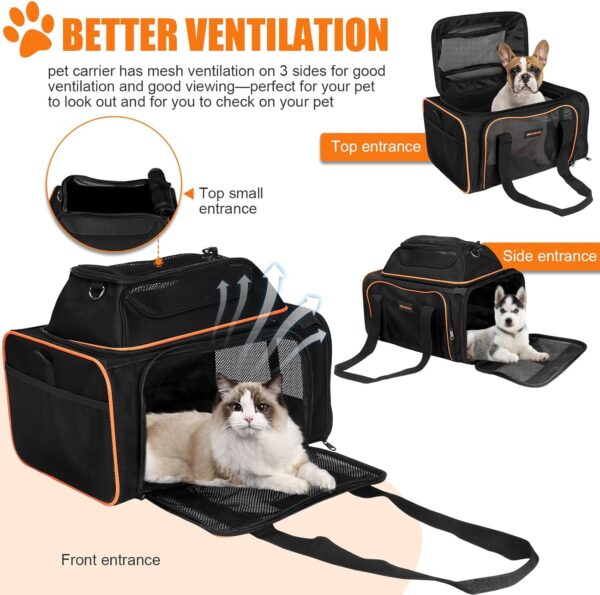 Cat Carrier Pet Carrier Airline Approved,Small Dog Carrier(17x12x12 Ins) for Soft-Sided Carrier for Small Cats and Dogs 15lbs with Harness and Scratch-Proof Net Pet Travel Carrier (Black) - Image 3