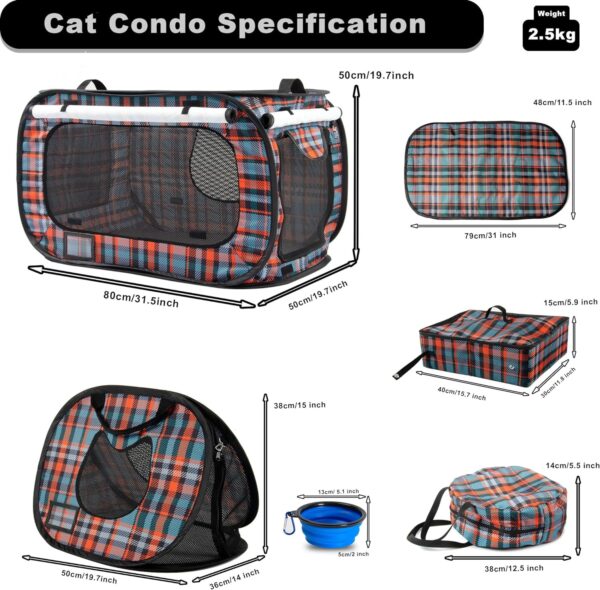 Portable Cat House Sets,Large Pop up Kennel Soft Pet Crates with Cat Carrier,Included Foldable Travel Little Box,Pet Mattress,Food Bowl,4 Stakes and Carrybag (BLACK&ORANGE) - Image 3