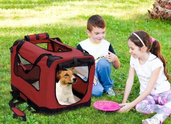 2PET Foldable Dog Crate - Soft, Easy to Fold & Carry Dog Crate for Indoor & Outdoor Use - Comfy Dog Home & Dog Travel Crate - Strong Steel Frame, Washable Fabric Cover, Frontal Zipper Medium Red - Image 3