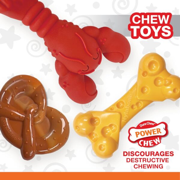 Nylabone Power Chew Dog Toy Pack - Cute Dog Toys for Aggressive Chewers - with a Funny Twist! Tough Dog Toys - Durable Dog Toys - Lobster, Cheese, and Pretzel Shapes, Small/Regular (3 Count) - Image 3