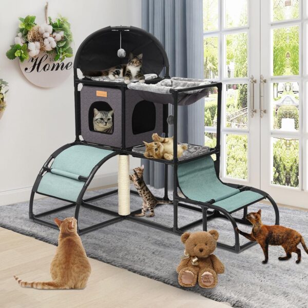 Cat House-Cat Tree for Large Cat Indoor,Suitable for Multiple Cats, Multi-Level Cat Furniture, Cute Cat Bed Cave with Ball Hanging and Scratching Posts for All Seasons (Grey01)