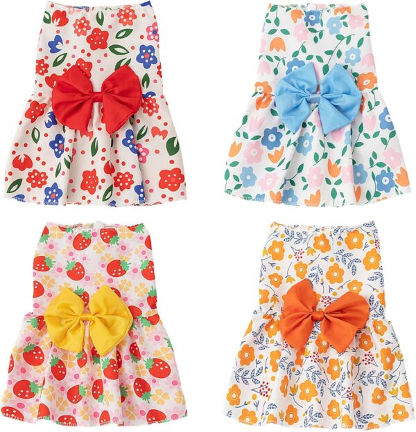 4 Pieces Dog Dresses for Small Dogs Girl Floral Cute Girl Dog Clothes with Bowknot Summer Puppy Clothes Pet Flowers Dresses Female Dog Clothes for Small Dog Girl (Floral, X-Small)