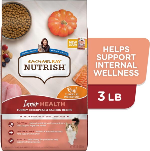 Rachael Ray Nutrish Inner Health Premium Natural Dry Cat Food with Added Vitamins, Minerals & Other Nutrients, Turkey with Chickpeas & Salmon Recipe, 3 Pounds - Image 3