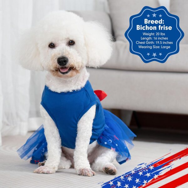 cyeollo 4th of July Dog Dress Independence Day Dog Clothes Dog Tulle Skirts for Small Dogs Holiday Pet Outfits with Bowtie Patriotic Pet Apparel, Blue, L - Image 5