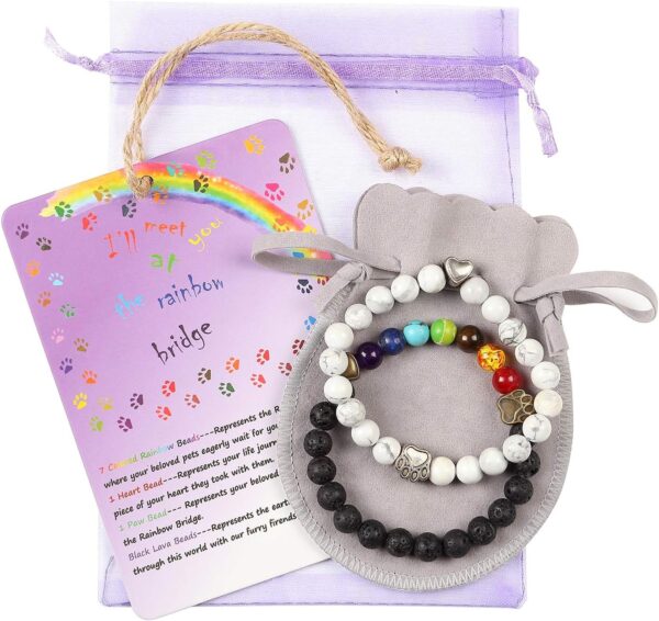 Pet Memorial Gifts Rainbow Bridge Bracelets Pet Loss Gifts with Card Pet Memorial Gifts for Women Man Loss of Dog Gifts… (a Pair)