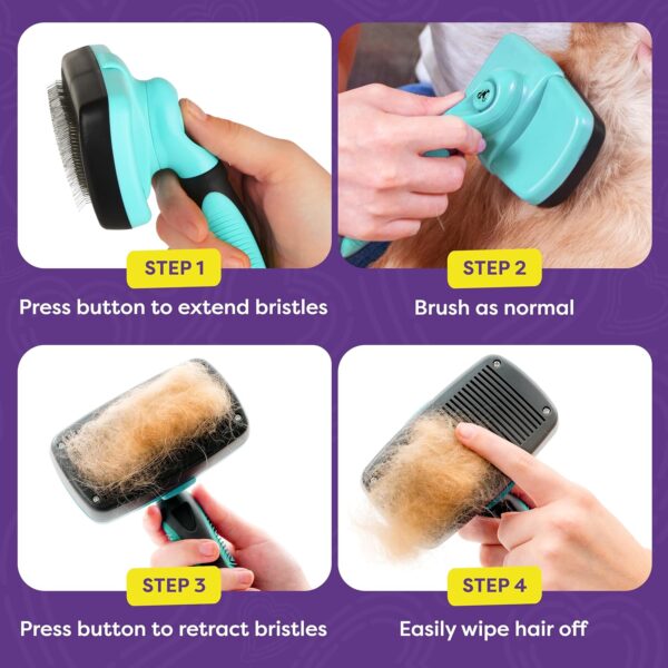 Hertzko Dog & Cat Brush, Dog Brush for Shedding, Cat & Dog Grooming, Self Cleaning Slicker Brush for Pets, Grooming Brushes for Long Short Haired Dogs Cats, Deshedding Brush, Rake, Comb - Aqua - Image 4