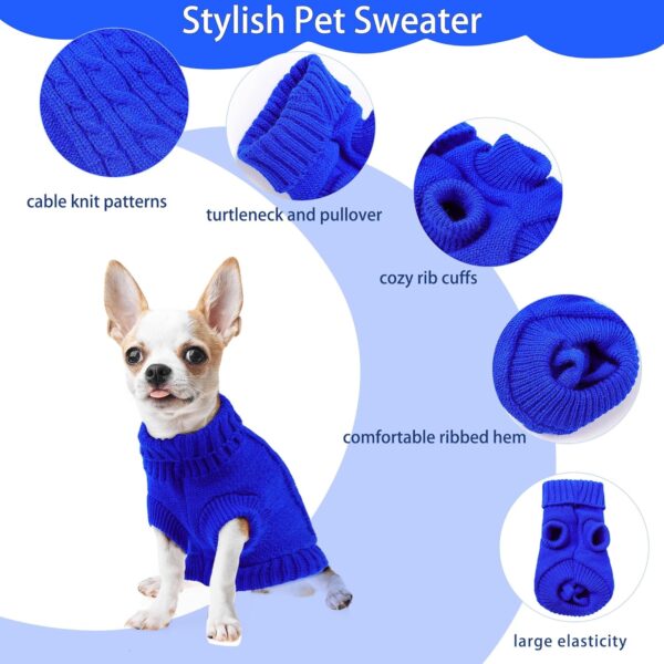 uxcell Small Dog Sweater Thick Twisted Knit Pullover Turtleneck Pet Dog Clothes Apparel, Soft Winter Warm Dog Sweater for Small Medium Puppy Dogs Cats(Blue, XX-S) - Image 2