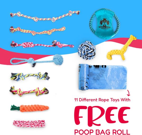 Pacific Pups Products Dog Rope Toys - Dog Rope Dog Toys for Aggressive Chewers, 11 Heavy Duty Dog Ropes for Aggressive Chewers, Cotton Rope Dog Toys Pack, Benefits Non-Profit Dog Rescue Dog Tug Ropes - Image 2