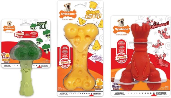 Nylabone Power Chew Dog Toy Pack for Aggressive Chewers - with a Funny Twist! Tough & Durable Dog Toys - Lobster, Cheese, and Broccoli Shapes, Large/Giant (3 Count) - Image 9