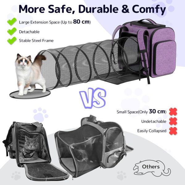 Cat Carrier Backpacks: Pawtners Expandable+Cat+Backpack with Breathable Mesh, Pet Carrier Backpack for Cats Small Dogs Puppies Up to 25 Lbs, Dog Carrier Backpack for Travel Hiking Camping Outdoor - Image 3